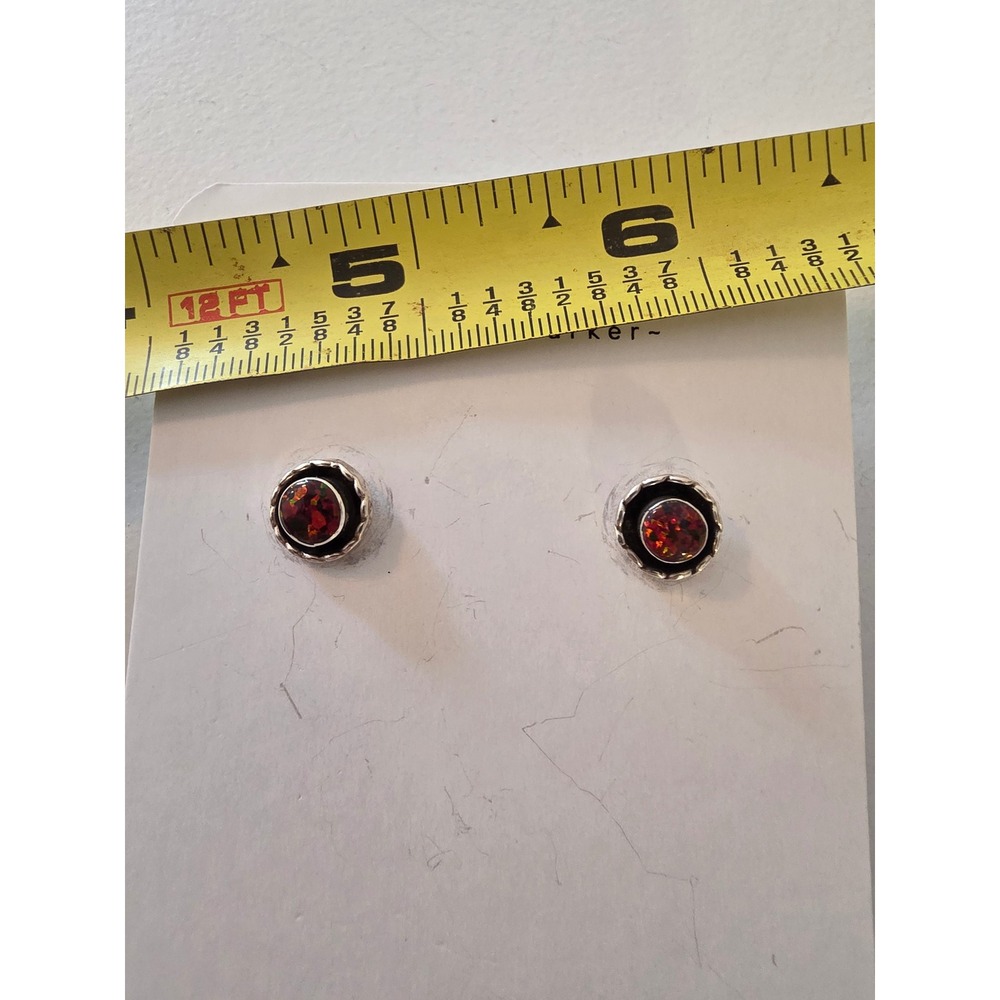 Indian Creek Beads Red Opal Sterling Silver Stud Earrings Colleen Marker 1945 - Picture 3 of 4